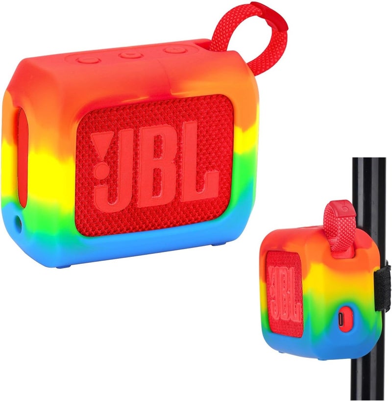 YouKnow Silicone Case for JBL Go 4 Ultra Portable Bluetooth Speaker, with Removable Strap Attach to Bike Golf Cart Boat (Rainbow) - Image 1